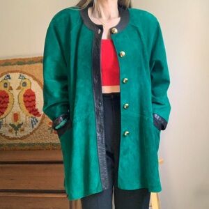 Vintage Danier Green Suede Women's Jacket with Black Leatger Trim